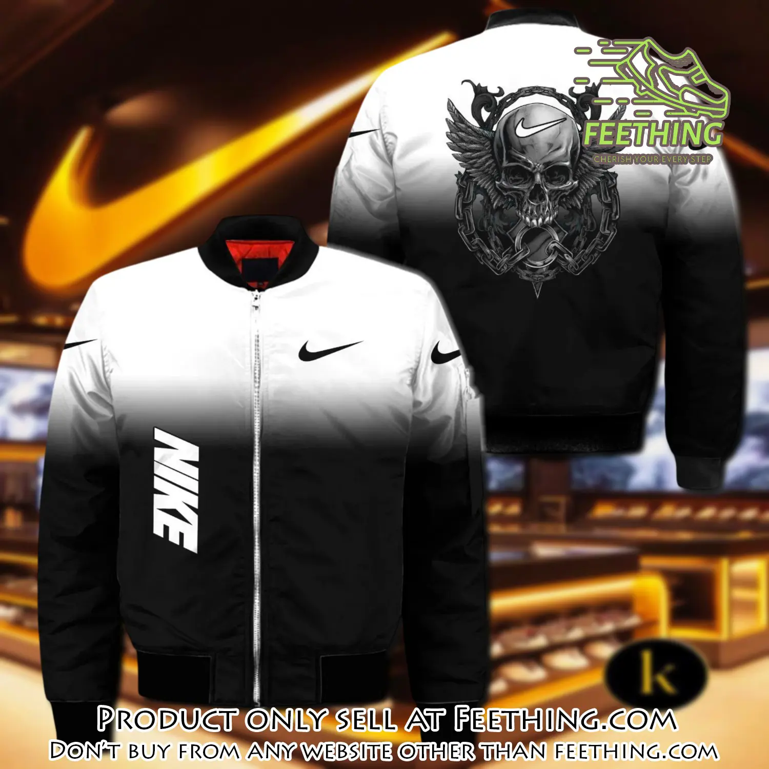 Nike skull black white luxury brand premium bomber jacket clothing outfit for men women ft3548853